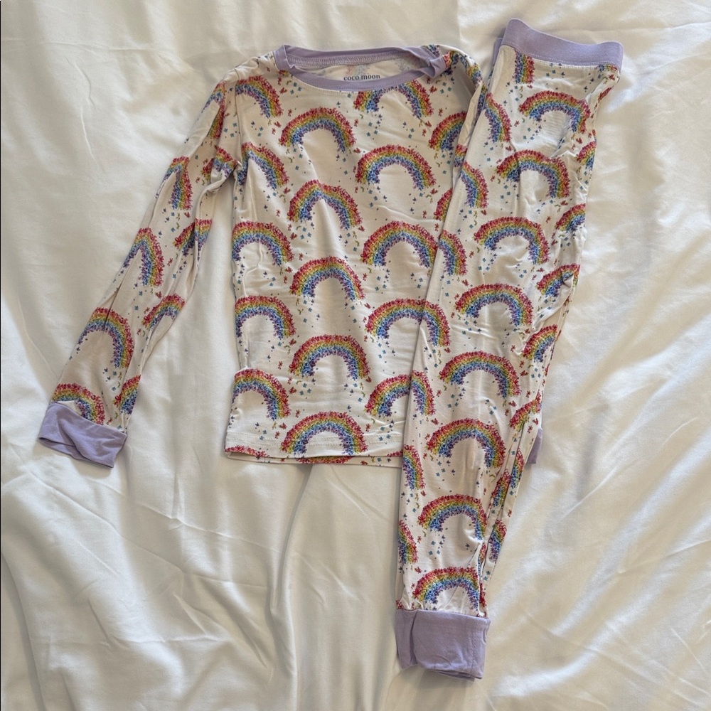 Coco Moon Hawaii Kids Rainbow Print Pajama Set - Lilac Trim